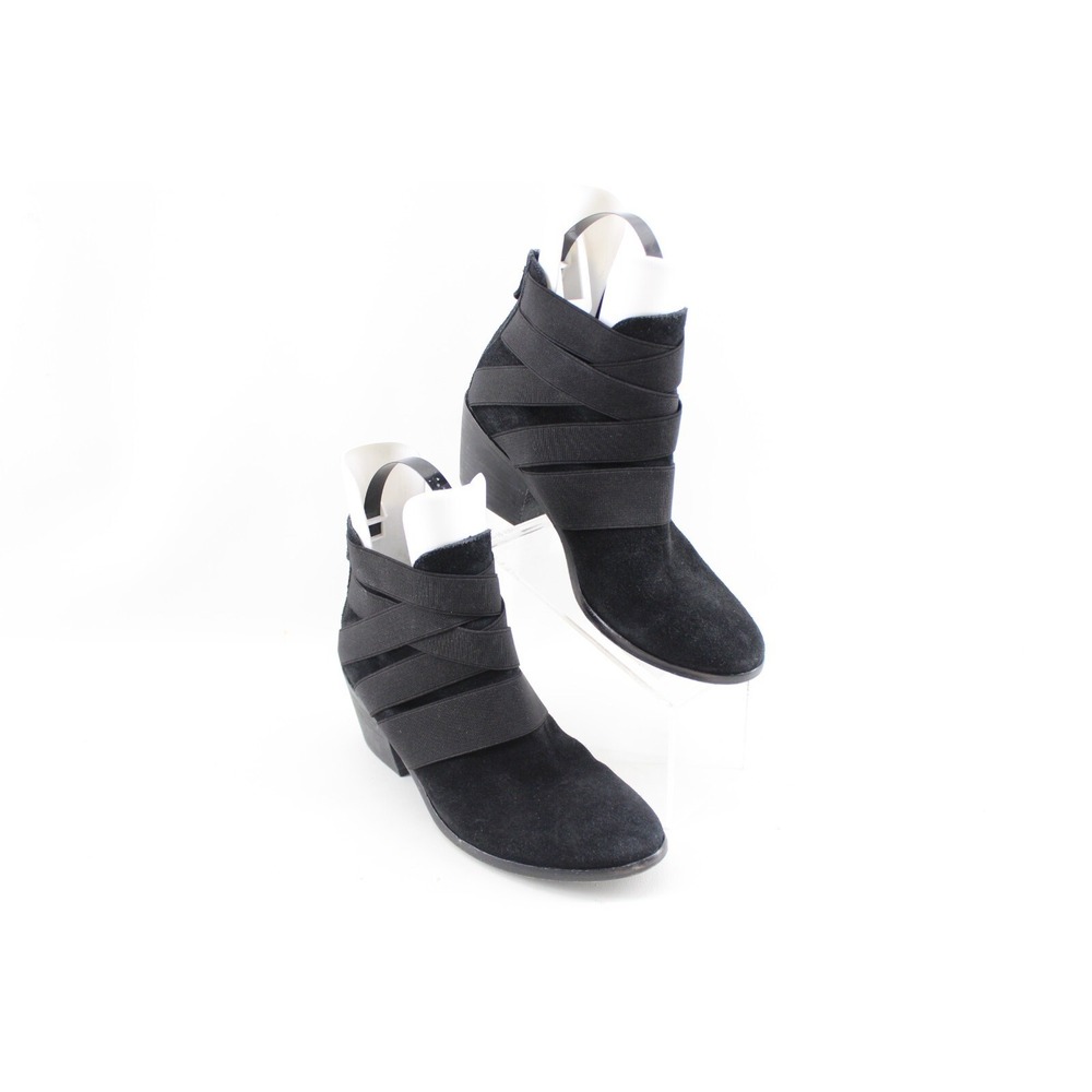 Eileen Fisher Black Suede Stacked‎ Heel Ankle Boots Booties Womens 10